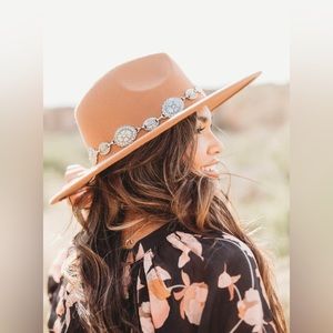 Silver Chain Tan Wide Brim Hat
